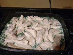 chicken added back into skillet to cook with other ingredients