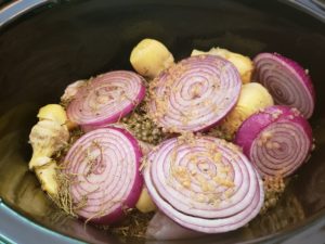 Crock Pot Mediterranean Chicken in crock pot before cooking